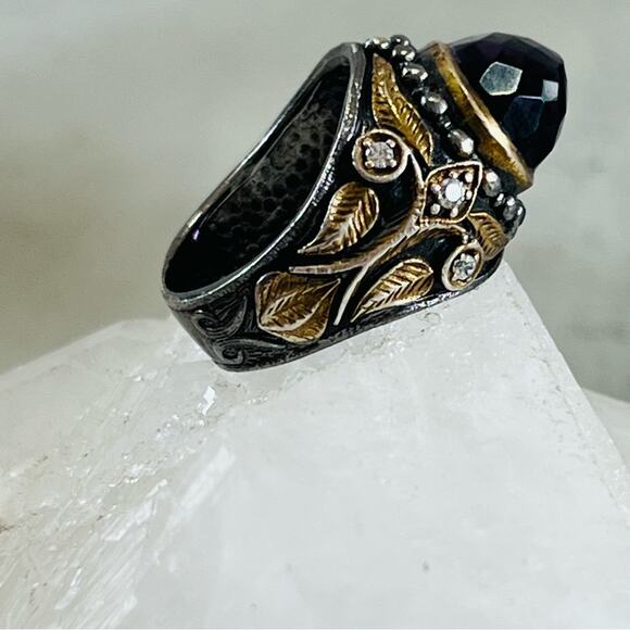 Vintage Sterling Amethyst Glass Turkish Cocktail Ring 8.5 - Picture 6 of 13